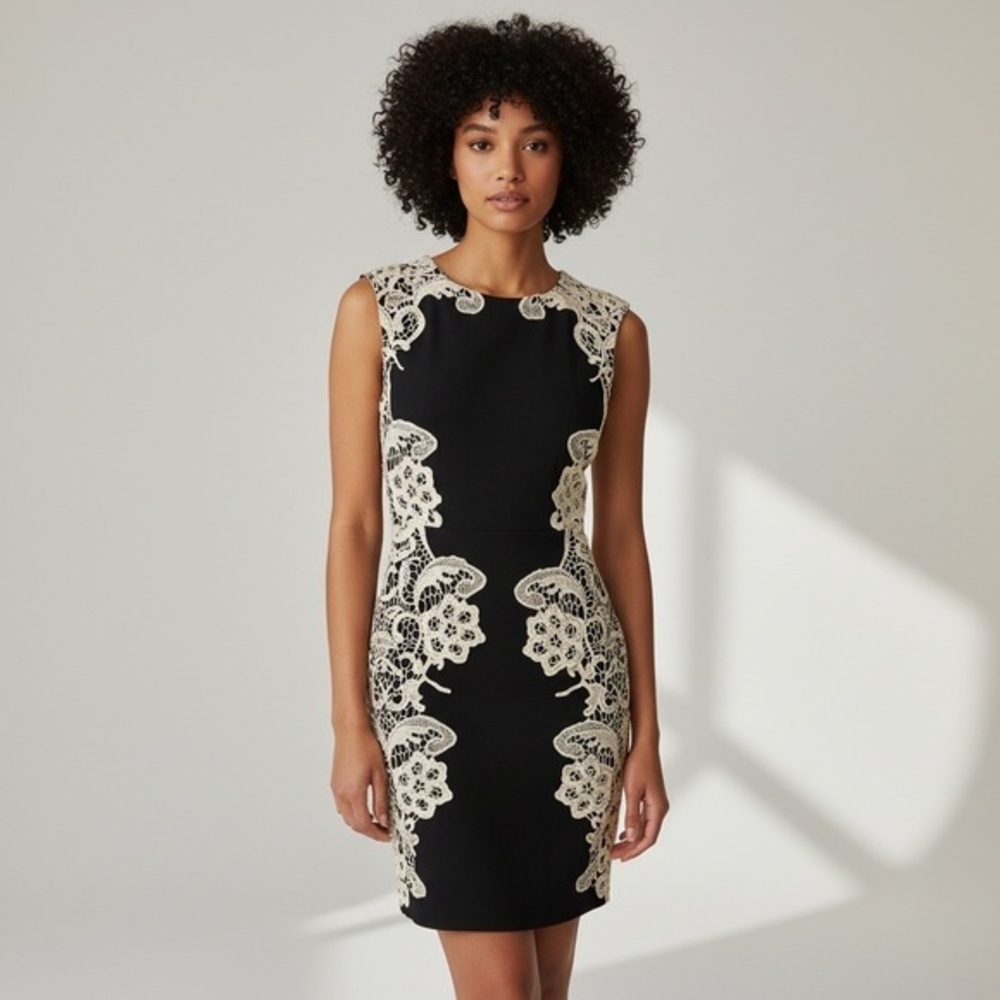 London Dress Company Black Ivory Lace Sheath Cocktail Dress 6 Elegant Classic